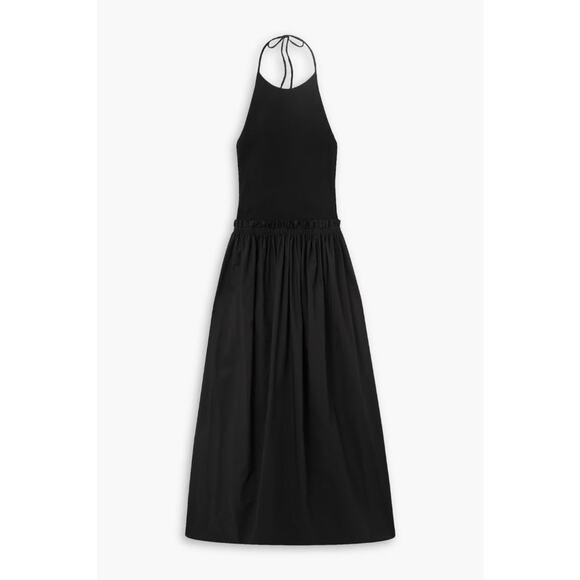 Esse Studios Knitted And Organic Cotton Poplin Halterneck Maxi Dress- UK 8 Black